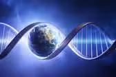 Planet Erde eingebunden in menschliche DNS