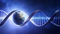 Planet Erde eingebunden in menschliche DNS